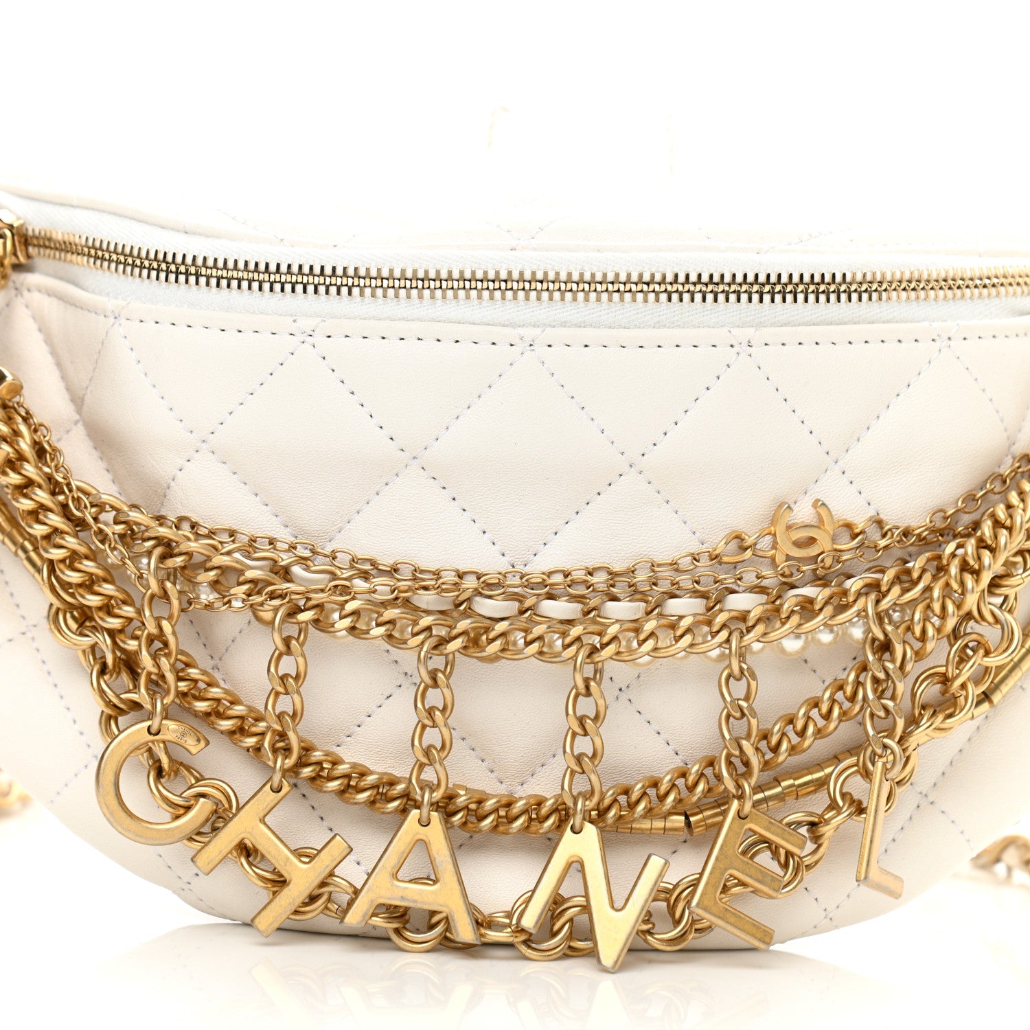 Chanel Lambskin Quilted All About Chains Waist Belt Bag White 8 of 10