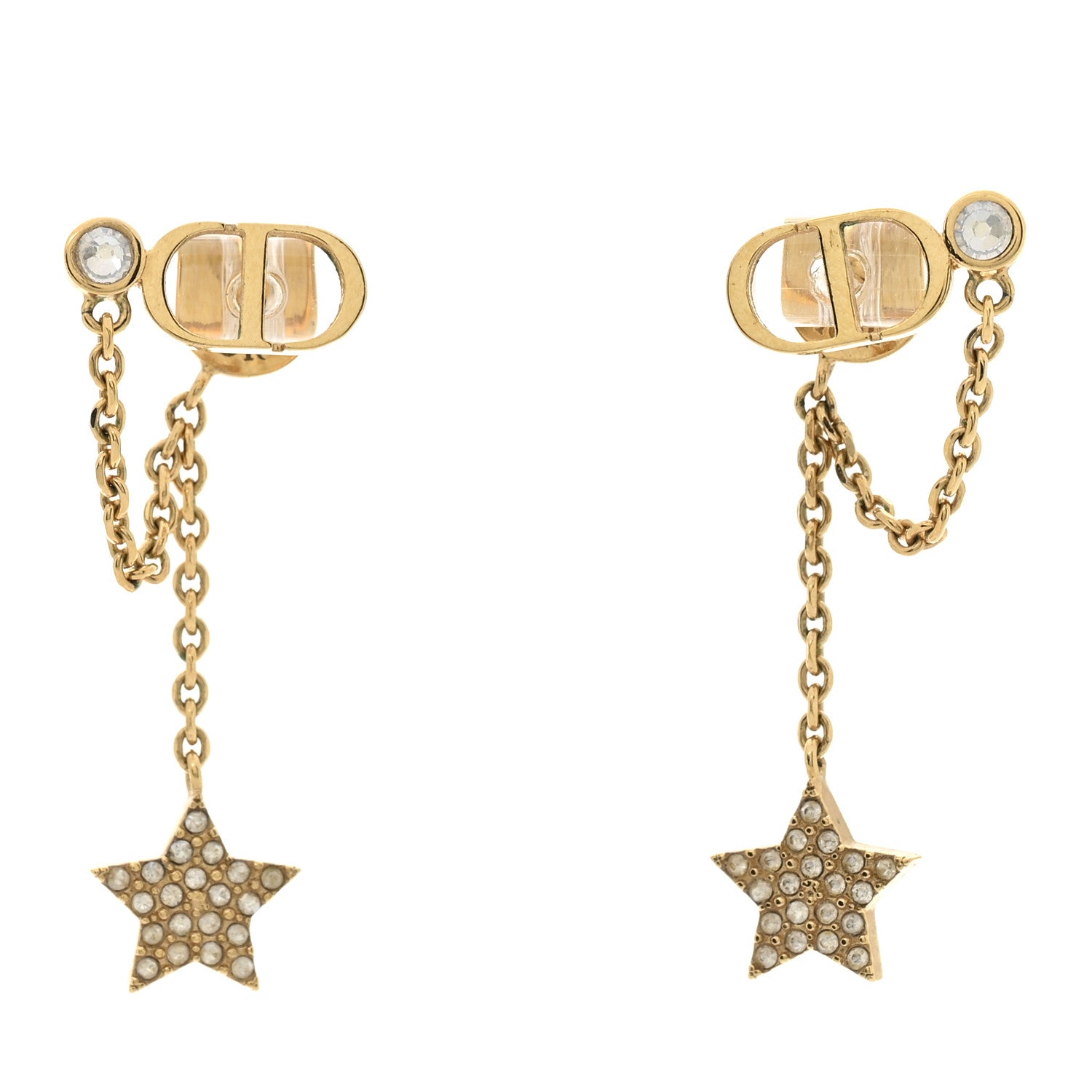 Christian Dior Crystal Petit CD Star Chain Earrings Gold 1 of 4
