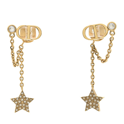Christian Dior Crystal Petit CD Star Chain Earrings Gold 1 of 4
