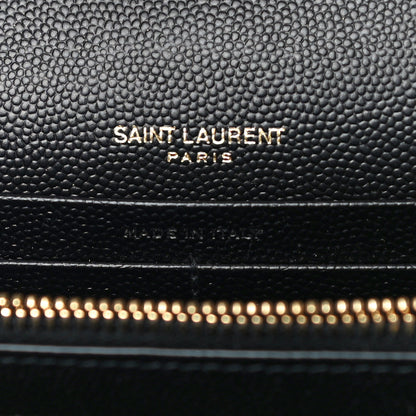Saint Laurent Grain De Poudre Matelasse Chevron Monogram Chain Wallet Black 6 of 10