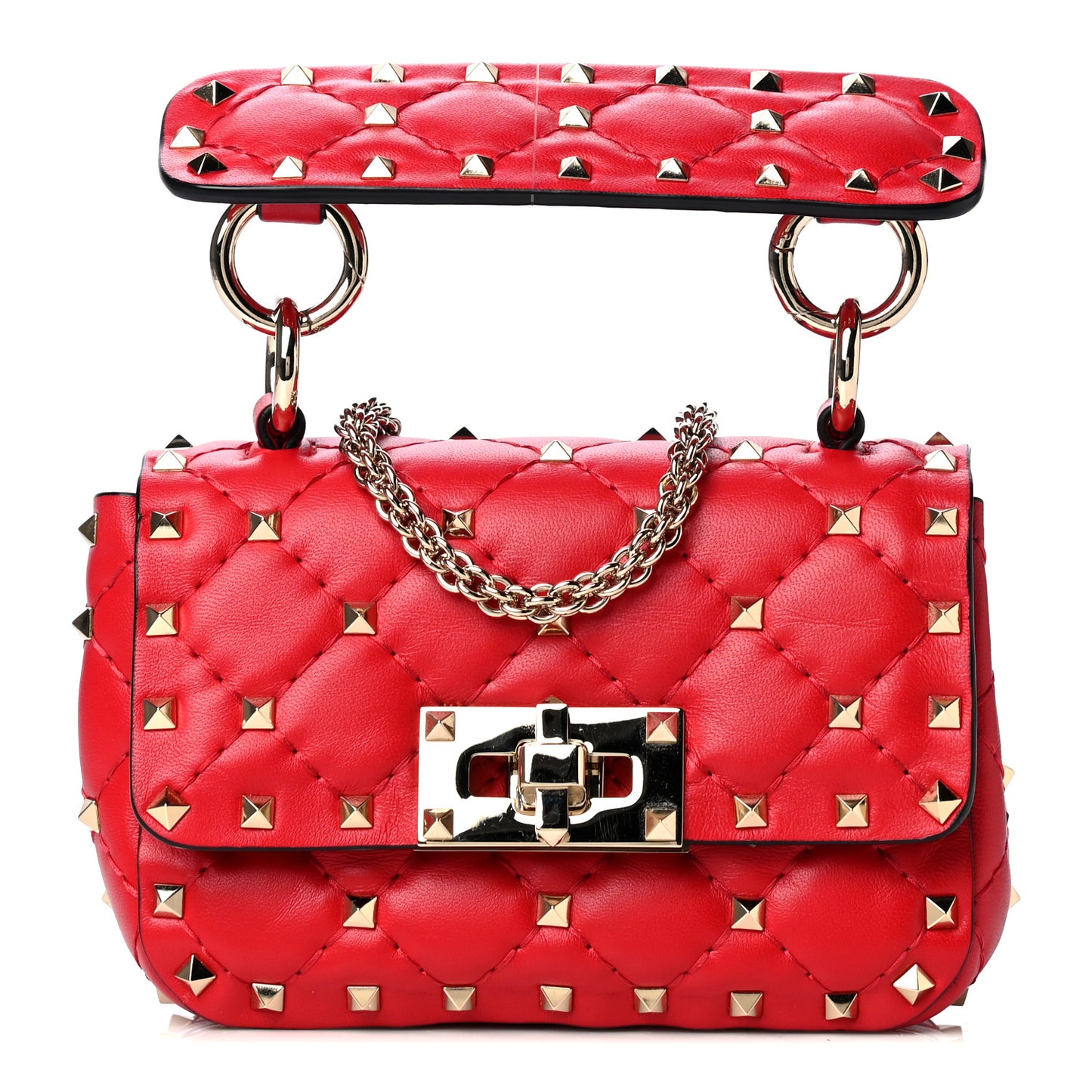 Lambskin Micro Rockstud Spike Shoulder Bag Red