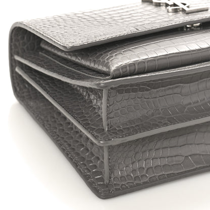 Saint Laurent Calfskin Crocodile Embossed Medium Monogram Sunset Fog 7 of 8