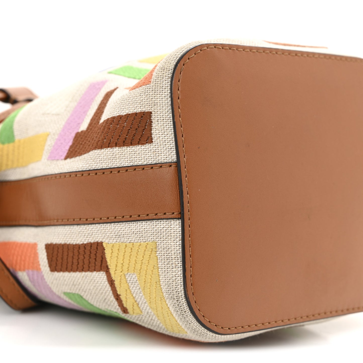 Kuban Canvas Vitello King F is Fendi FF Embroidered Mini Mon Tresor Bucket Bag Multicolor Cuoio