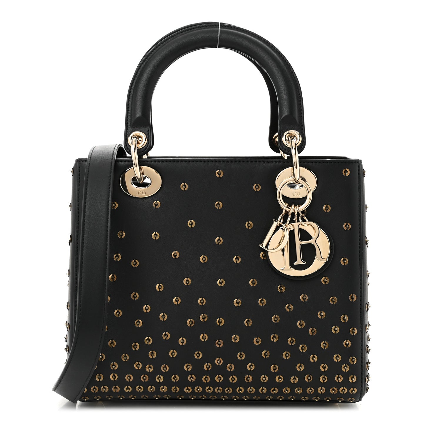 Calfskin Studded Sequin Medium Lady Dior Black
