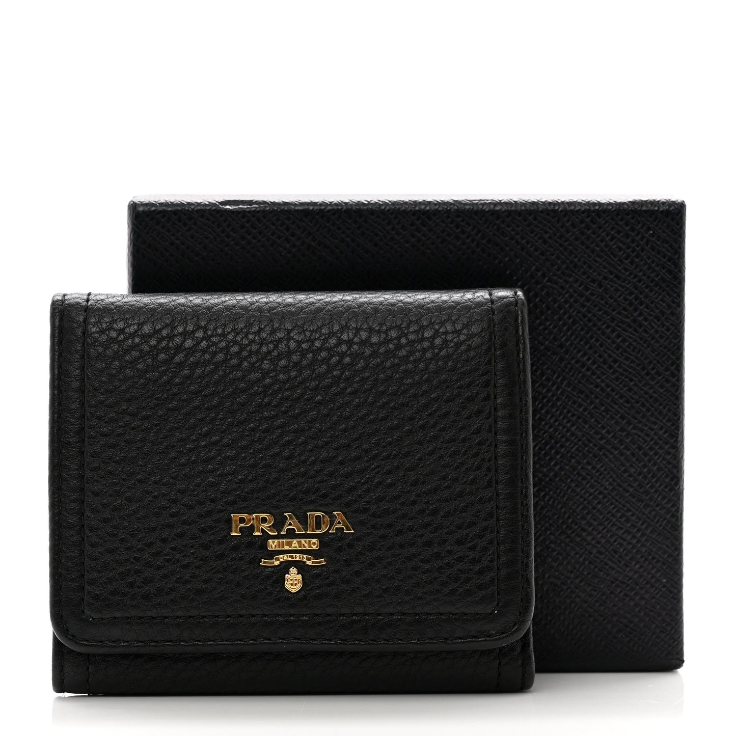Vitello Daino Metal Tri-Fold Wallet Black