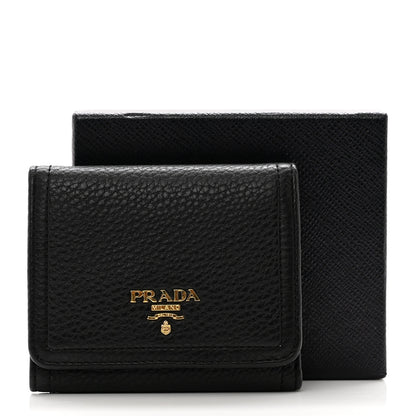 Prada Vitello Daino Metal Tri-Fold Wallet Black 7 of 7