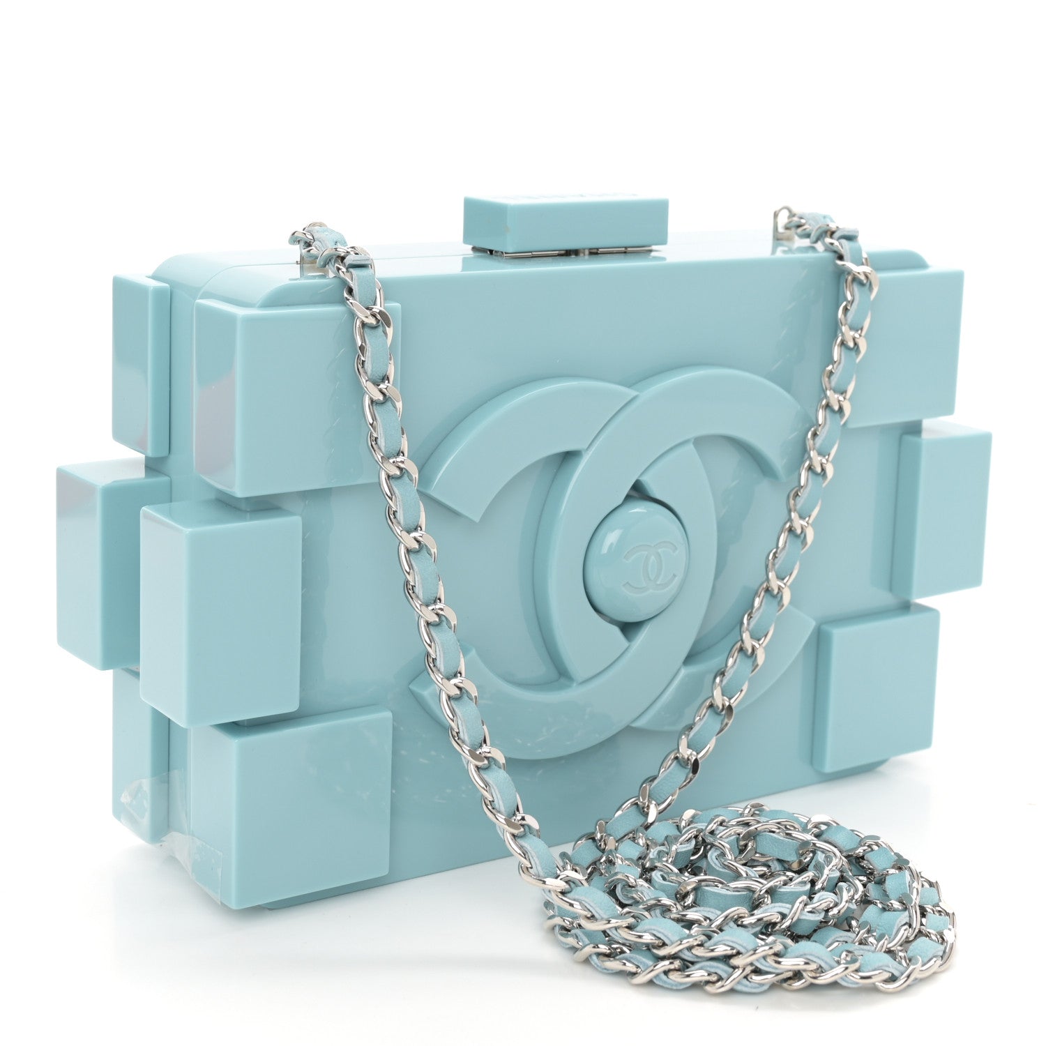Chanel Plexiglass Boy Brick Lego Clutch Light Blue 2 of 12