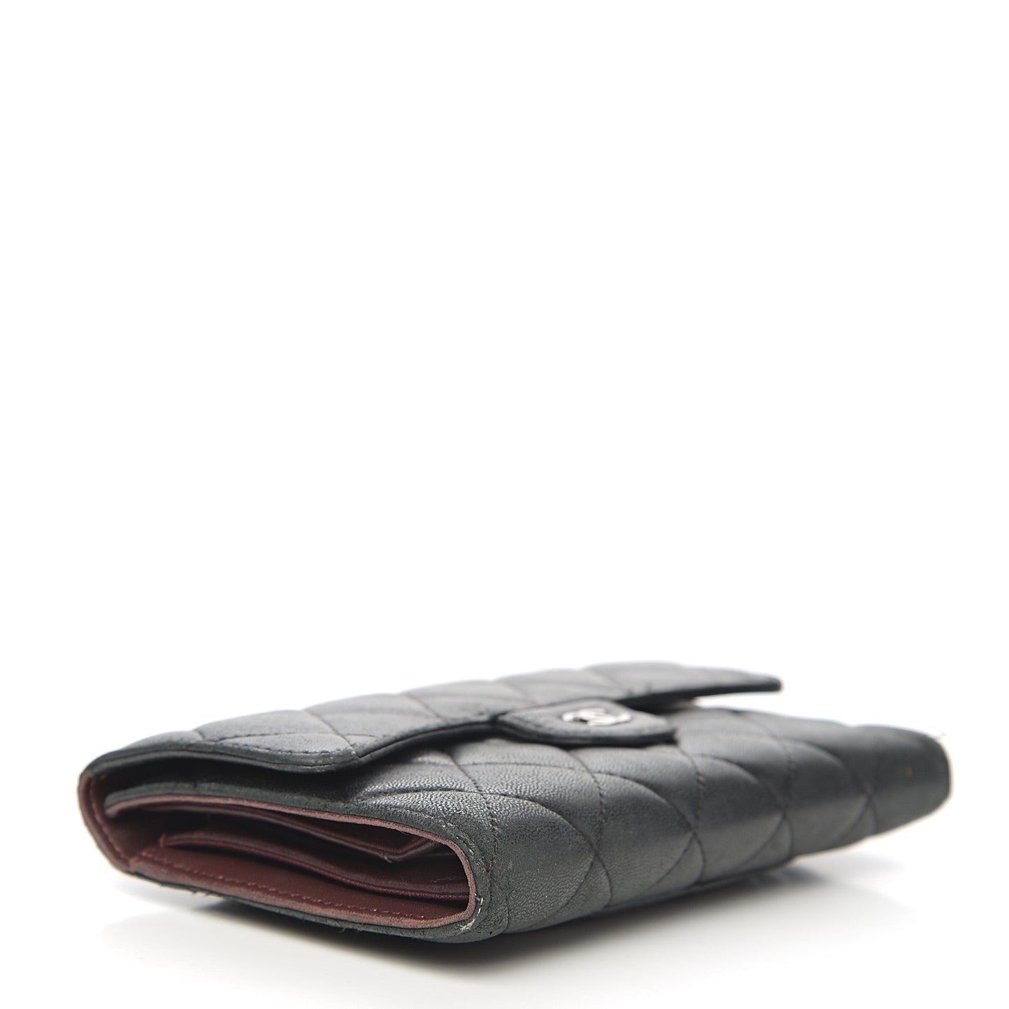 Lambskin Quilted Large Flap Wallet Black