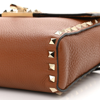Valentino Garavani Pebbled Calfskin Rockstud Flip Lock Flap Messenger Saddle Brown 9 of 9