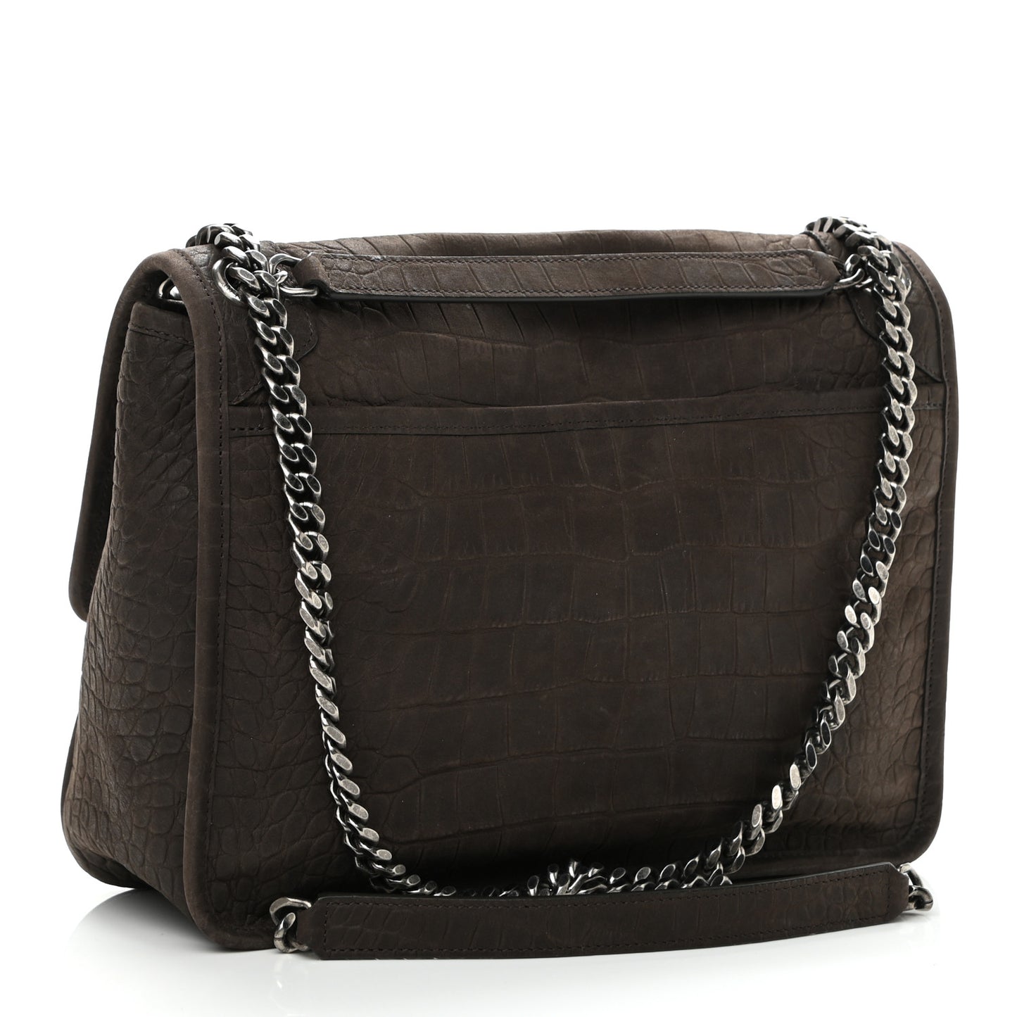 Nubuck Crocodile Embossed Monogram Medium Niki Chain Satchel Wood