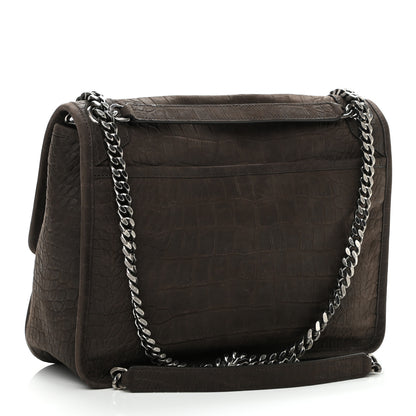 Saint Laurent Nubuck Crocodile Embossed Monogram Medium Niki Chain Satchel Wood 3 of 10