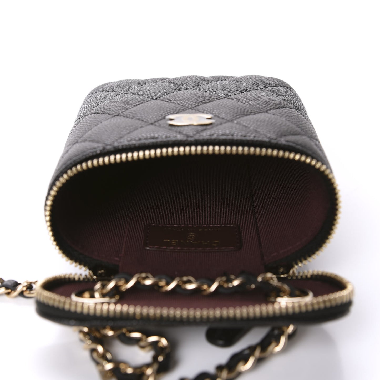 Caviar Quilted Small Vertical Coco Beauty Vanity Case With Chain Black