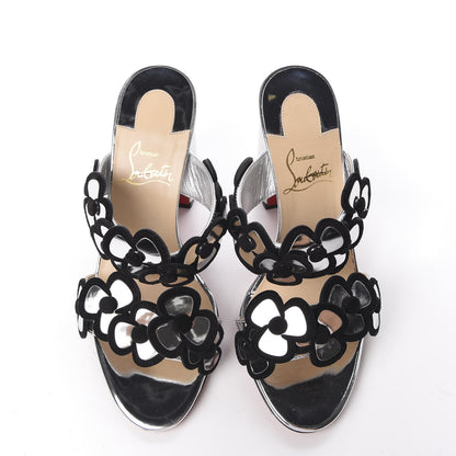 Christian Louboutin Metallic Calfskin Tres Pansy 85 Slide Sandals 35 Silver 5 of 9