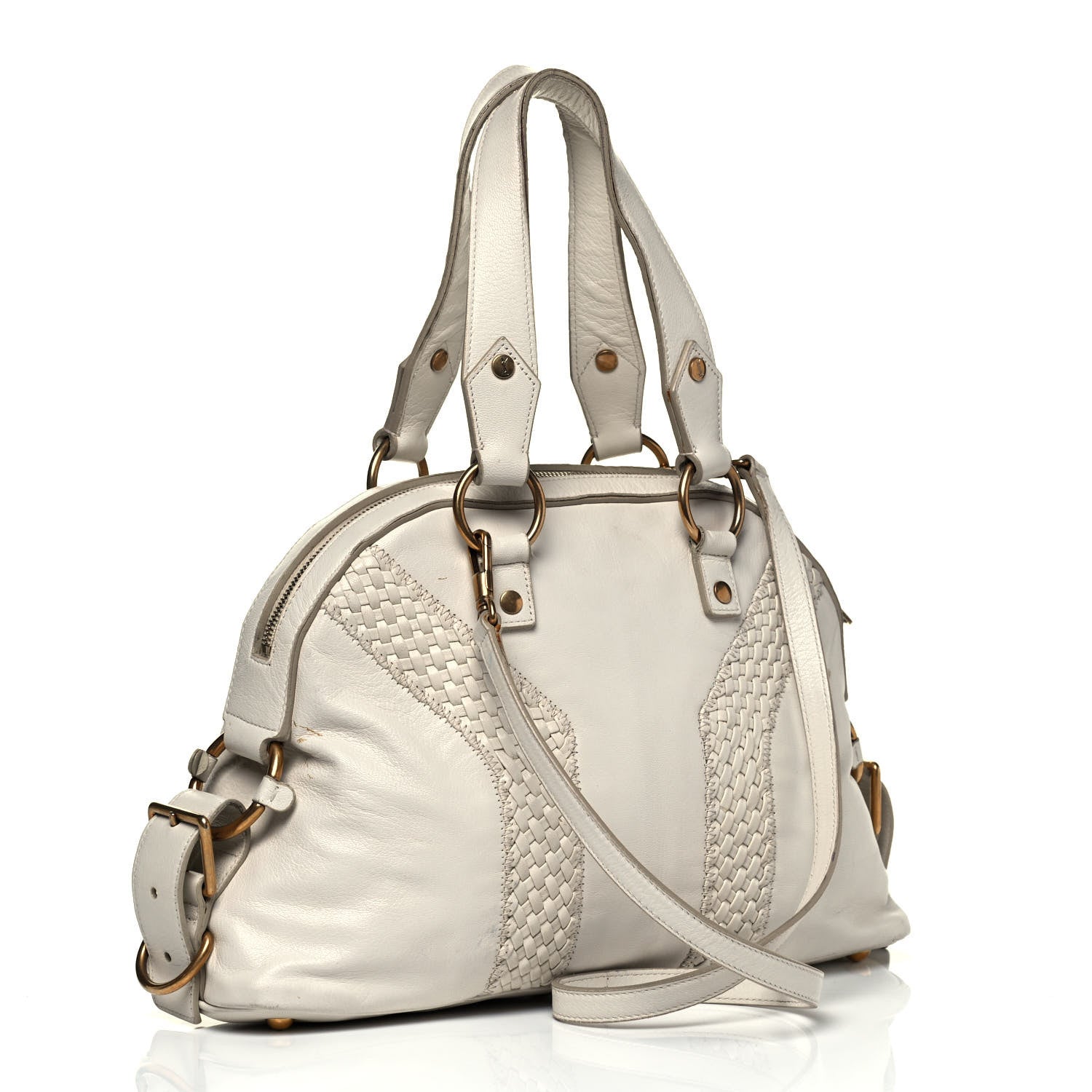 Saint Laurent Calfskin Woven Large Muse White 3 of 16