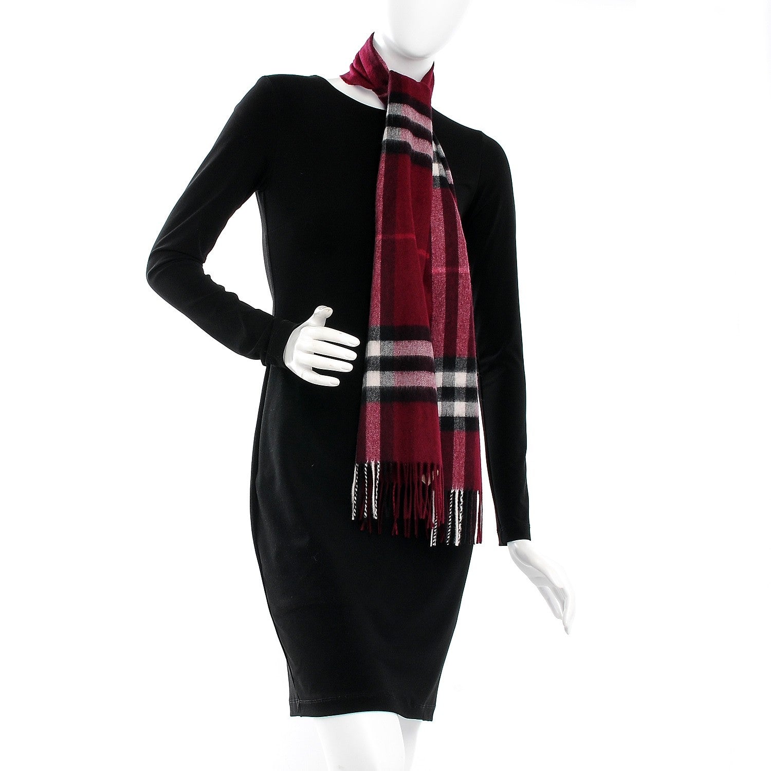 Burberry Cashmere Giant Check Fringe Scarf Plum 2 of 5
