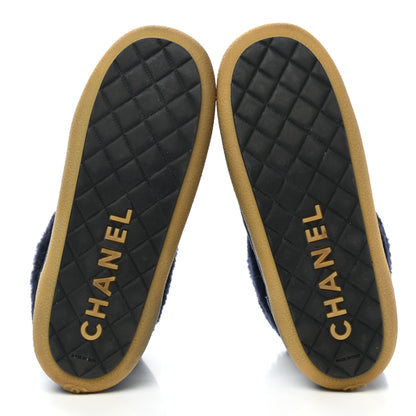 Chanel Suede Shearling Chain Link Short Boots 39.5 Navy 5 of 8