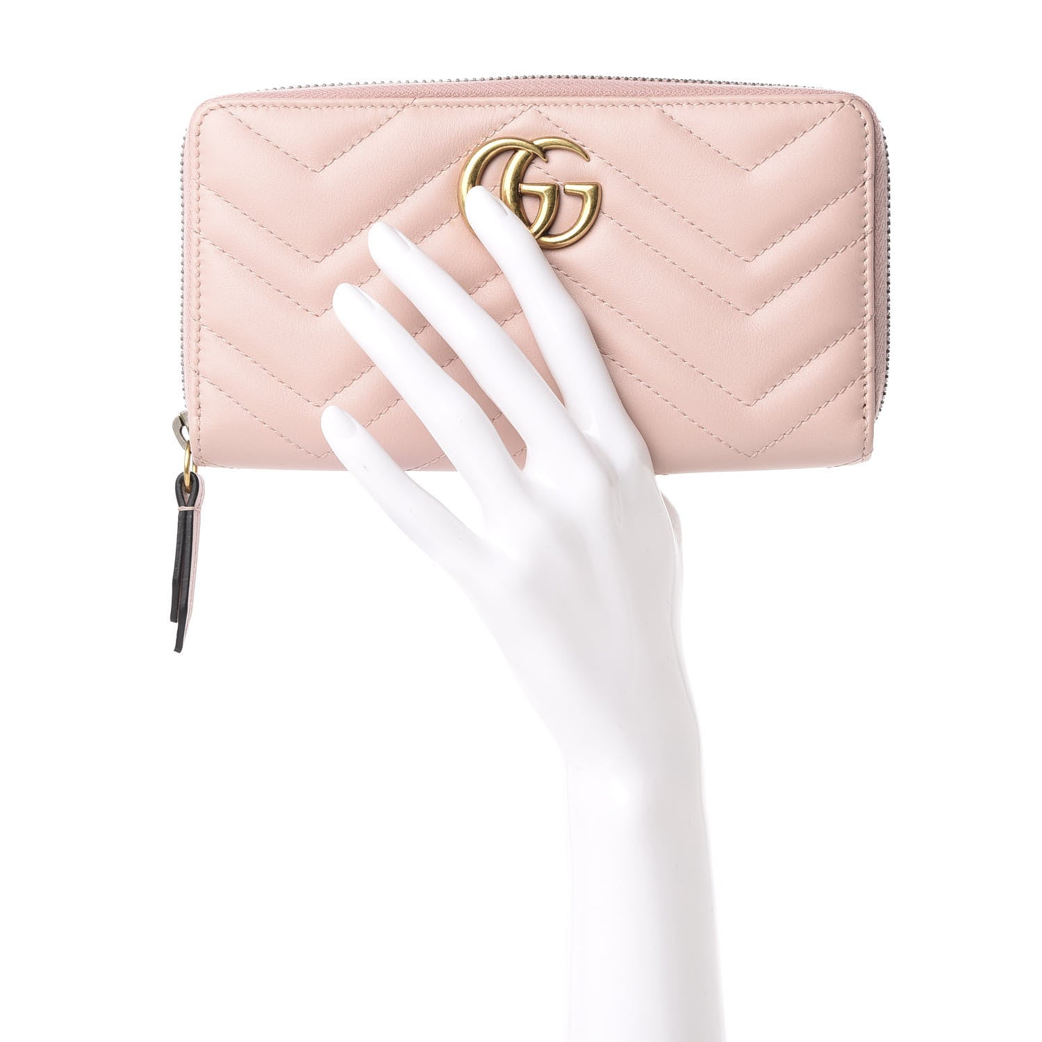Gucci Calfskin Matelasse GG Marmont Zip Around Wallet Perfect Pink 2 of 9