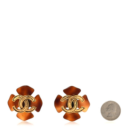 Chanel Faux Tortoise Clover Cross CC Clip On Earrings Gold 2 of 5