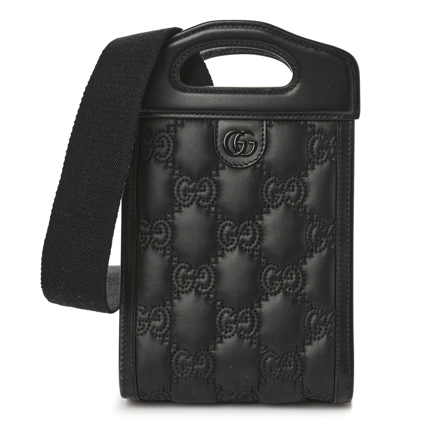 Nylon Calfskin Enamel GG Matelasse Mini Top Slip Handle Crossbody Bag Black