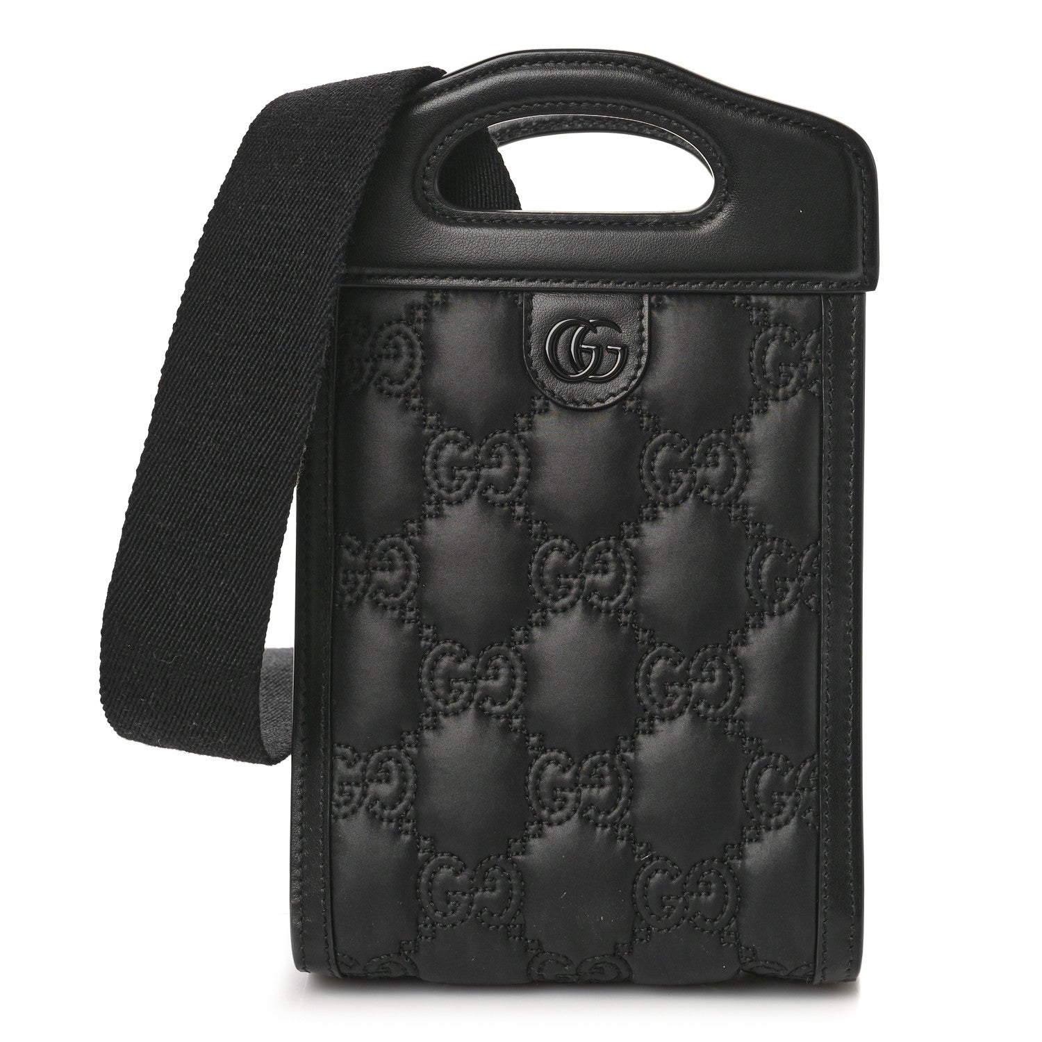 Gucci Nylon Calfskin Enamel GG Matelasse Mini Top Slip Handle Crossbody Bag Black 1 of 8