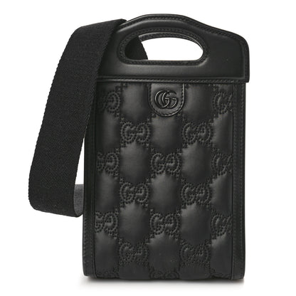 Gucci Nylon Calfskin Enamel GG Matelasse Mini Top Slip Handle Crossbody Bag Black 1 of 8