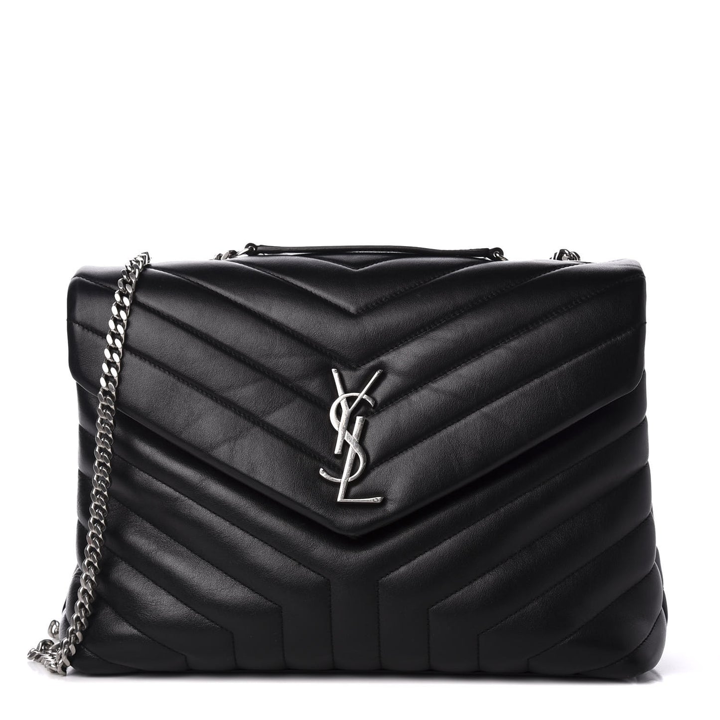 Calfskin Y Quilted Monogram Medium Loulou Chain Satchel Black