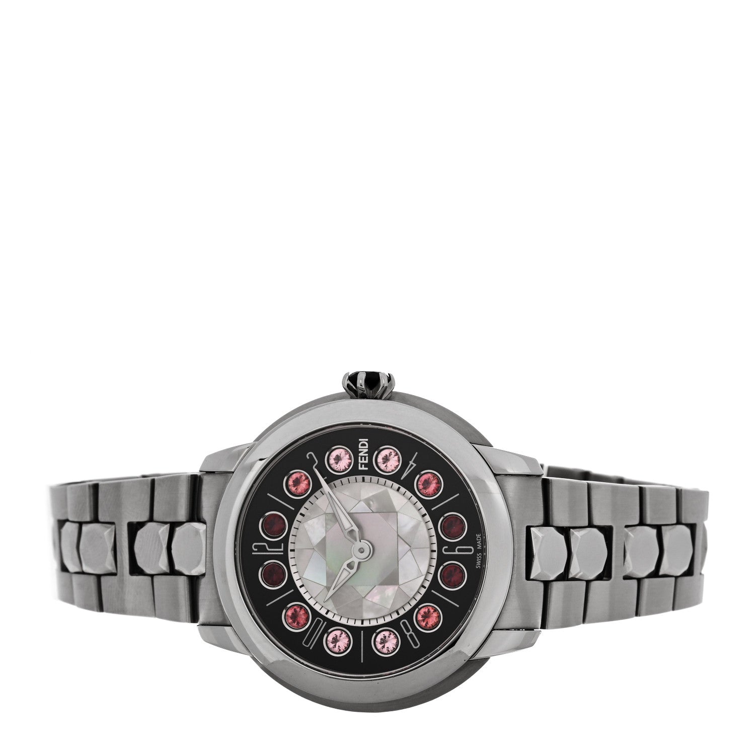 Fendi Stainless Steel Mother of Pearl Topaz Spinel 38mm Ishine Rotating Gem Two Tone Quartz Watch Black 4 of 7