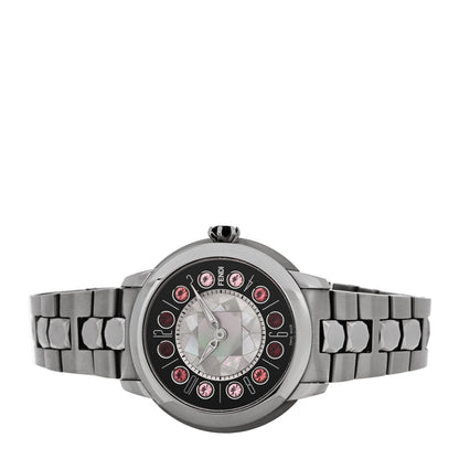 Fendi Stainless Steel Mother of Pearl Topaz Spinel 38mm Ishine Rotating Gem Two Tone Quartz Watch Black 4 of 7