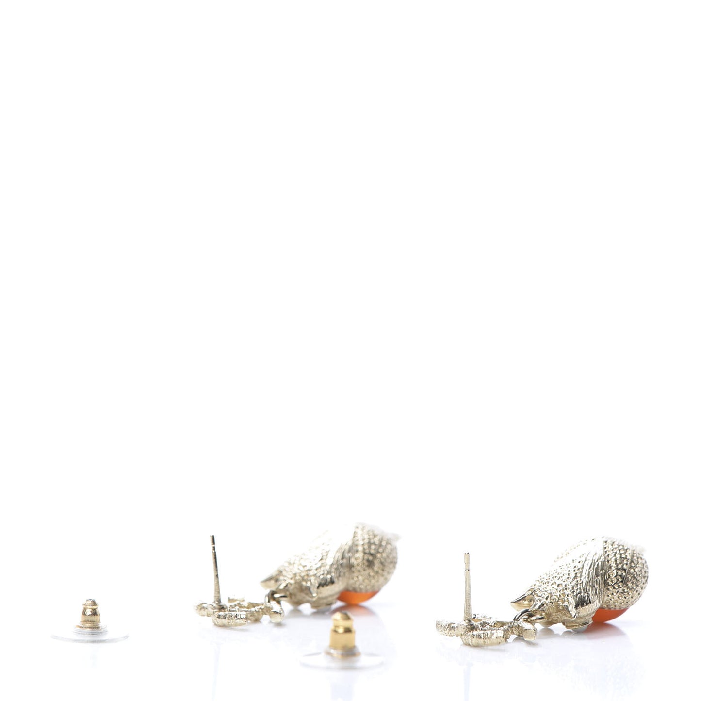 Resin Pearl CC Owl Earring Gold Orange