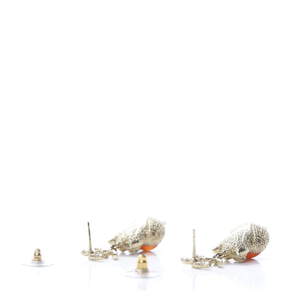 Chanel Resin Pearl CC Owl Earring Gold Orange 3 of 4