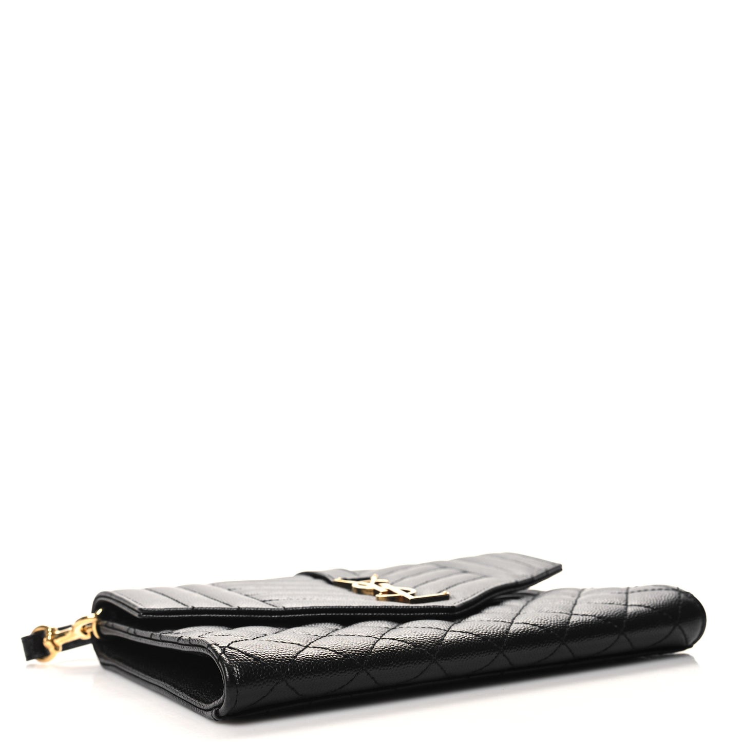 SAINT LAURENT Grain De Poudre Matelasse Chevron Monogram Envelope Clutch Black