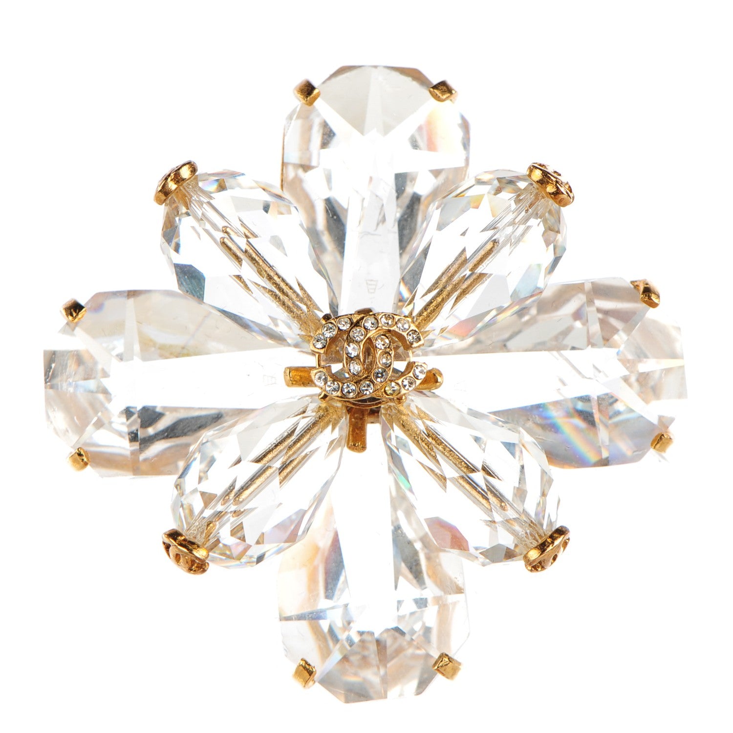 Chanel Crystal CC Brooch Gold 1 of 7