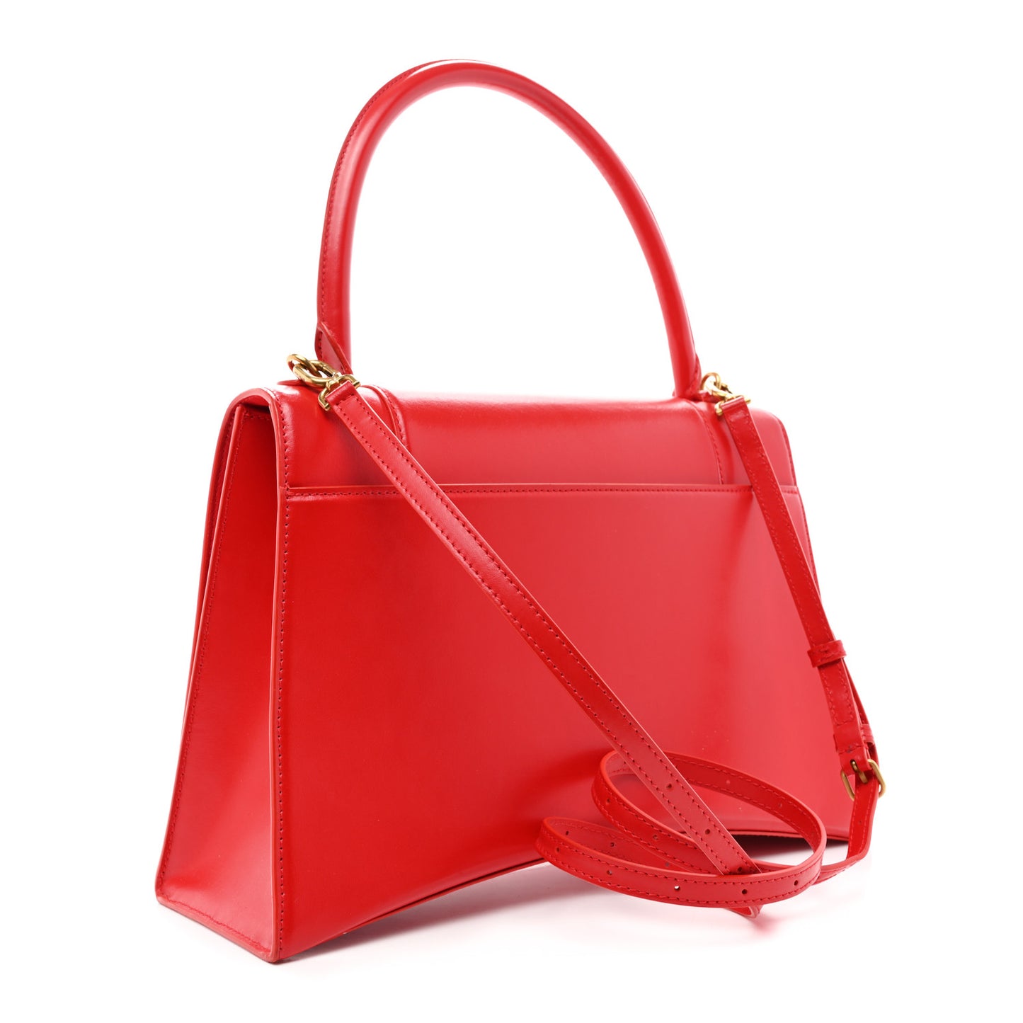 Shiny Box Calfskin Medium Hourglass Top Handle Bag Bright Red