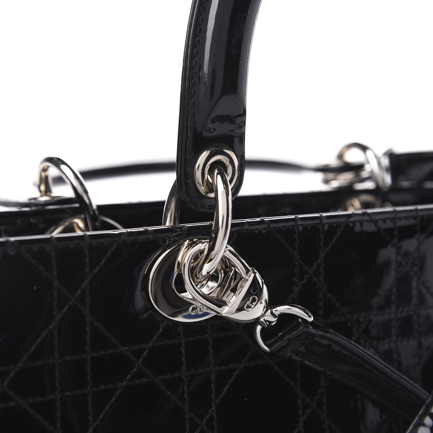 Patent Cannage Stitched Large Lady Dior Black