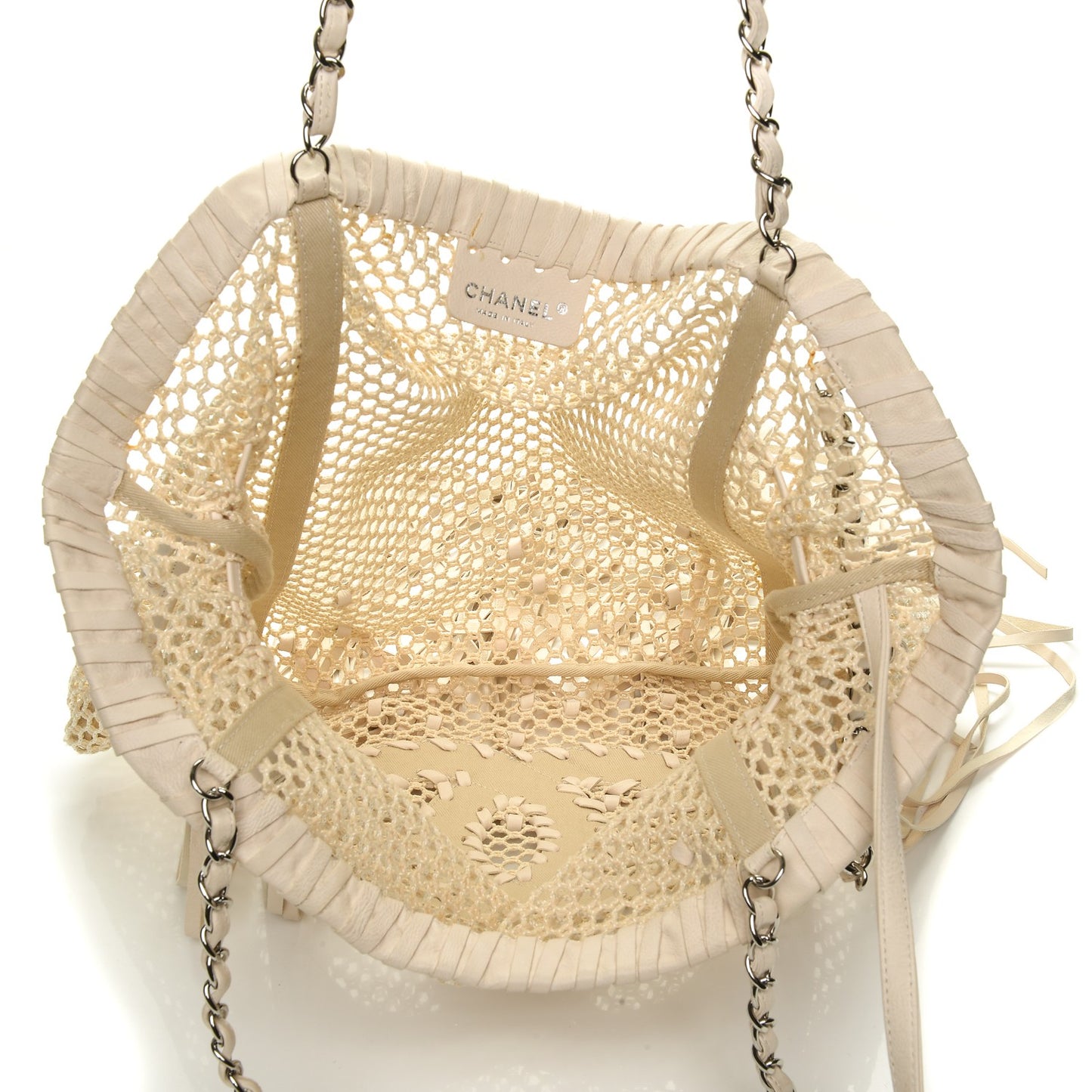 Calfskin Fringe Large La Madrague Tote Dark White