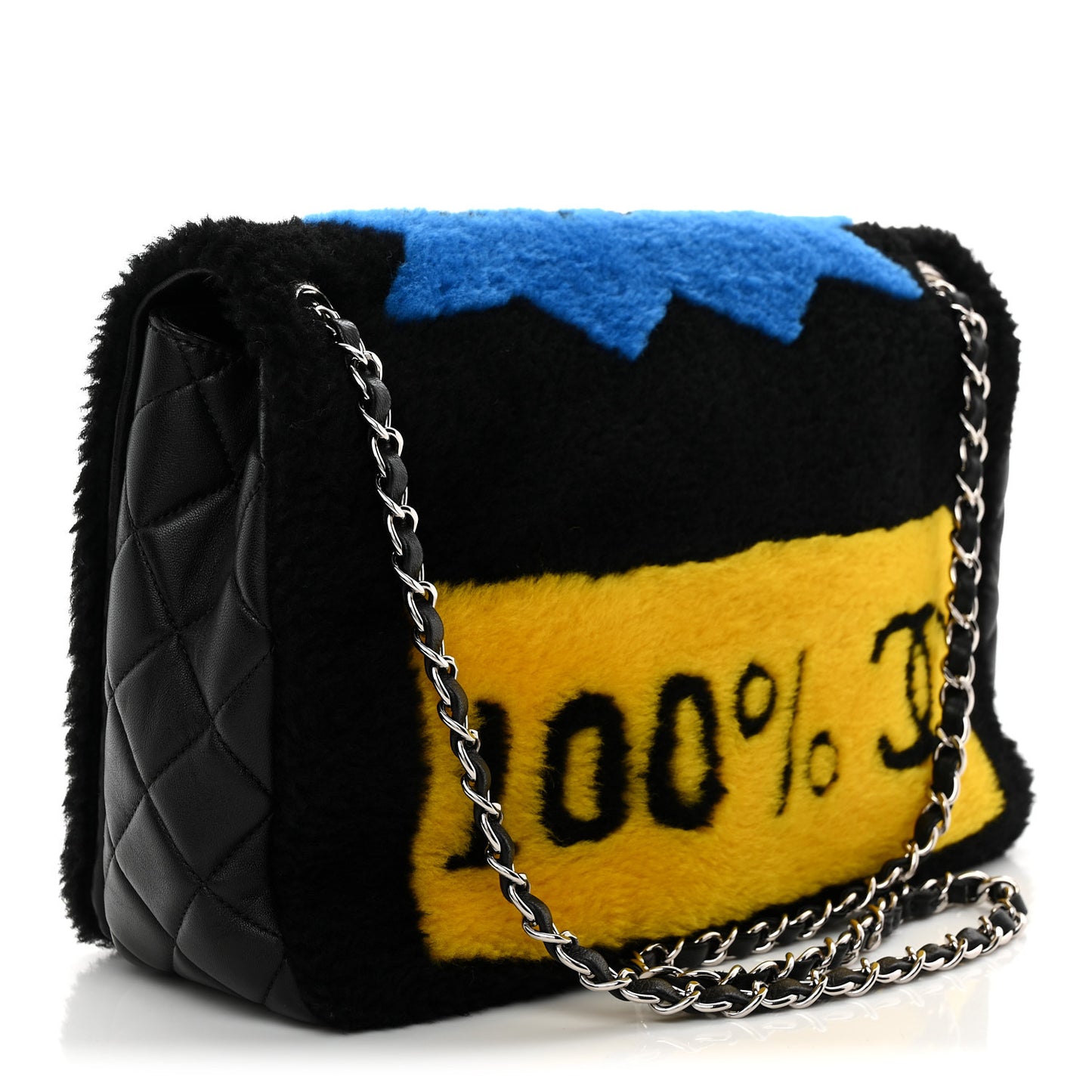 Shearling Lambskin Jumbo Chanel 100% Flap Black