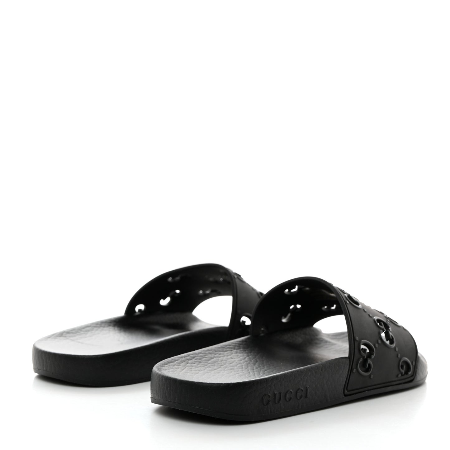 Rubber GG Monogram Perforated Womens Slide Sandals Black