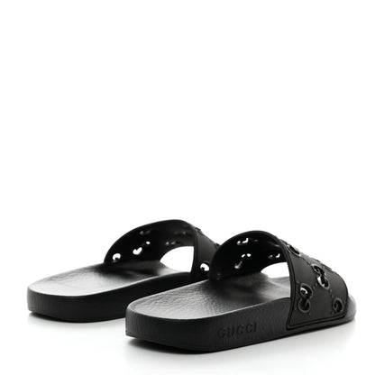 Gucci Rubber GG Monogram Perforated Womens Slide Sandals Black 4 of 9