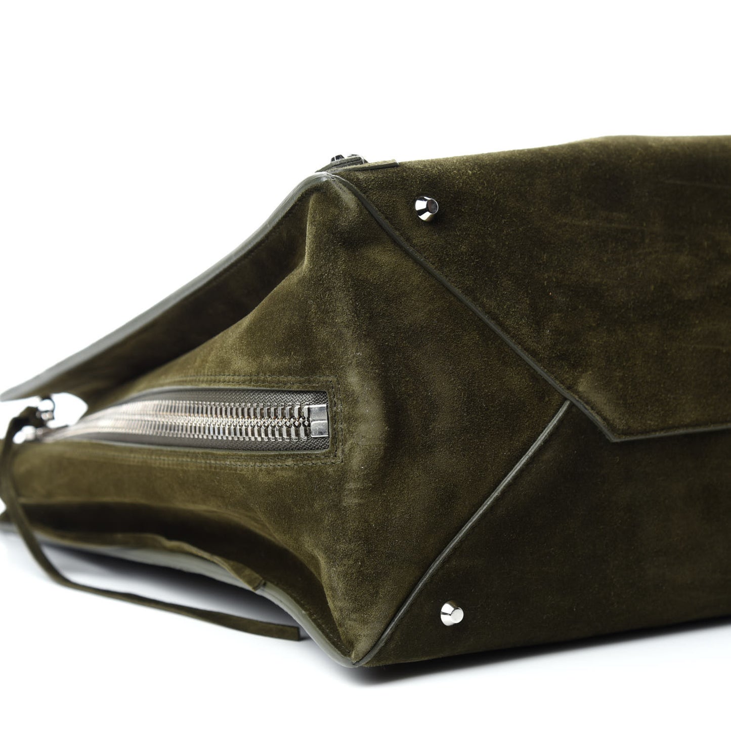Baby Daim Suede Papier A4 Zip Around Tote Vert Militaire
