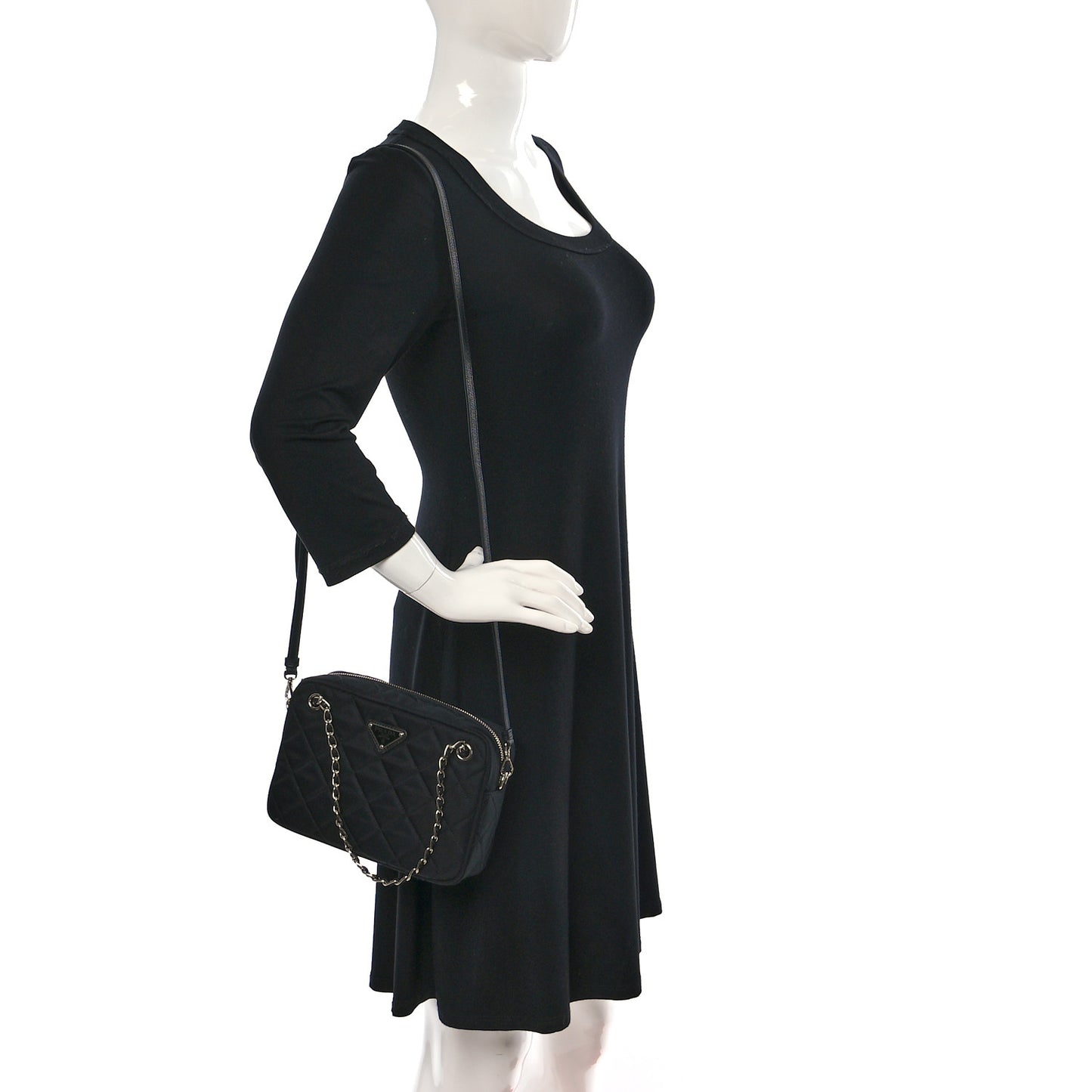 Nylon Tessuto Impuntu Quilted Bandoliera Crossbody Bag Black