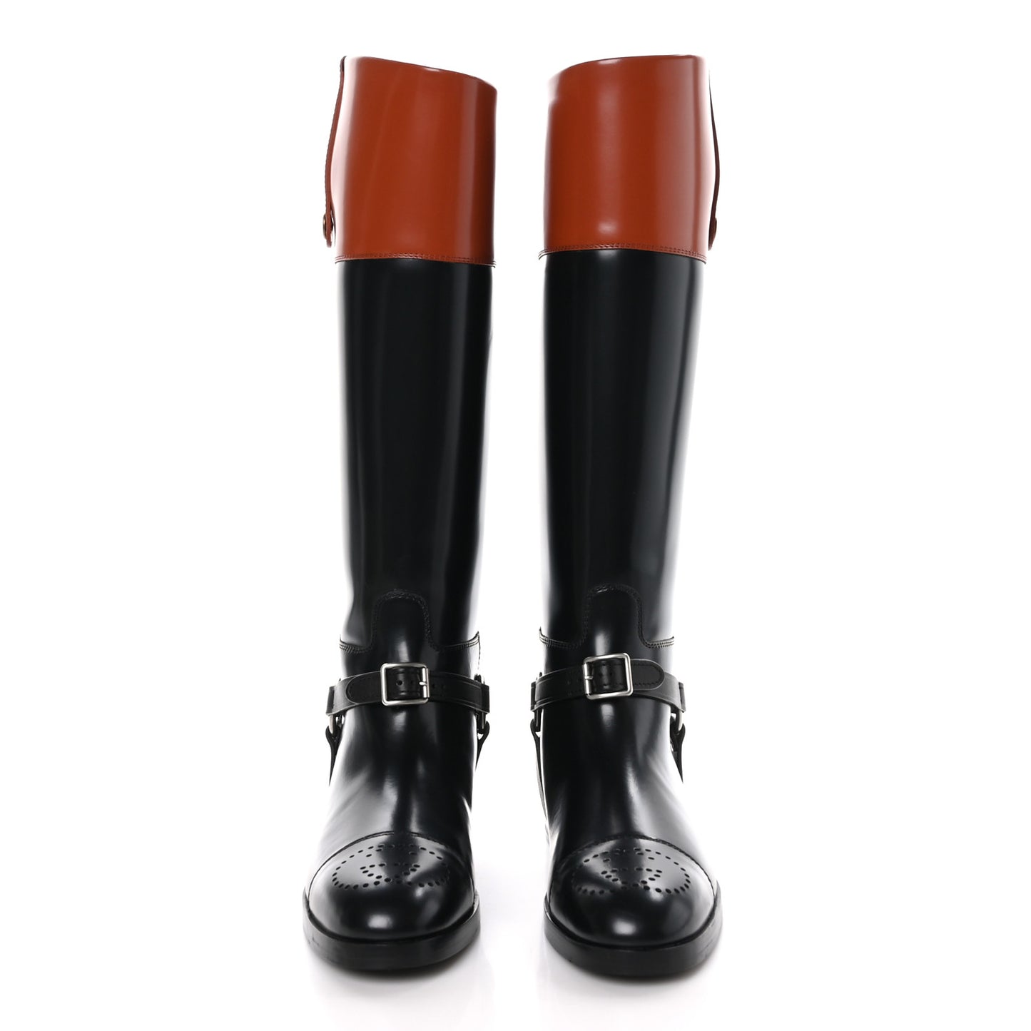 Calfskin Zelda Harness Riding Boots 37.5 Black Amber