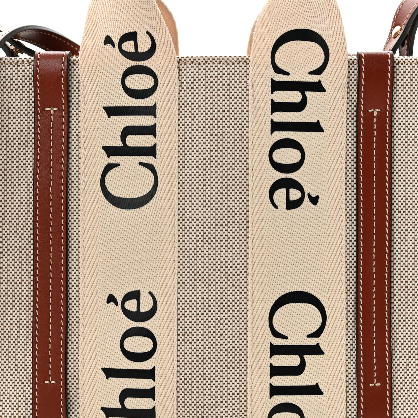 Cotton Calfskin Small Woody Ribbon Tote With Strap White Brown