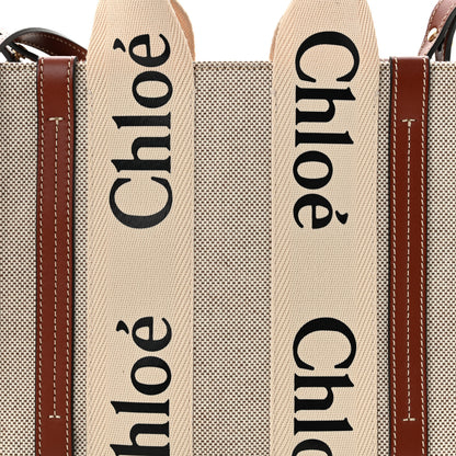 Chloe Cotton Calfskin Small Woody Ribbon Tote With Strap White Brown 8 of 11