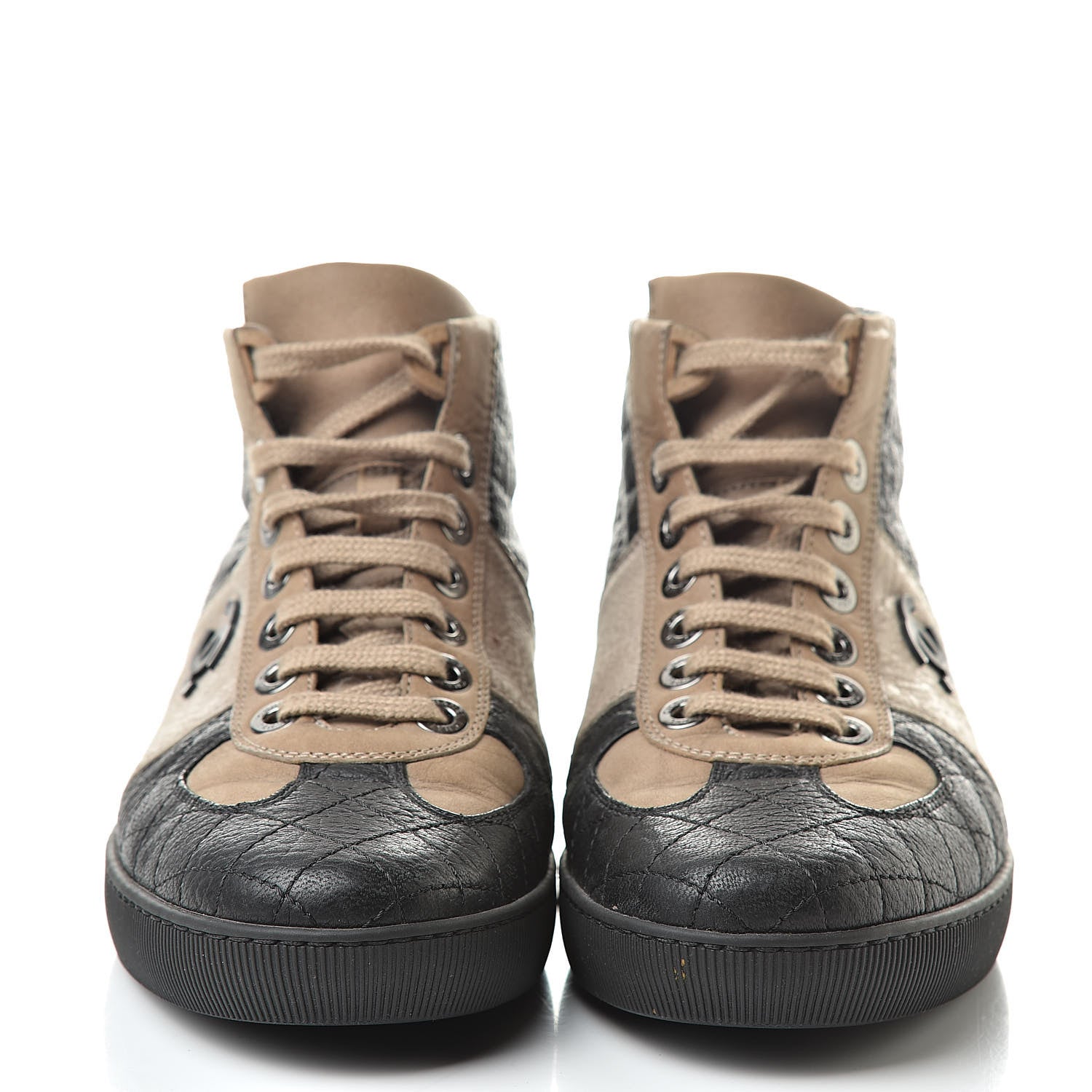 Chanel Washed Lambskin Quilted Lace Up CC Sneakers 39.5 Black Beige 2 of 11