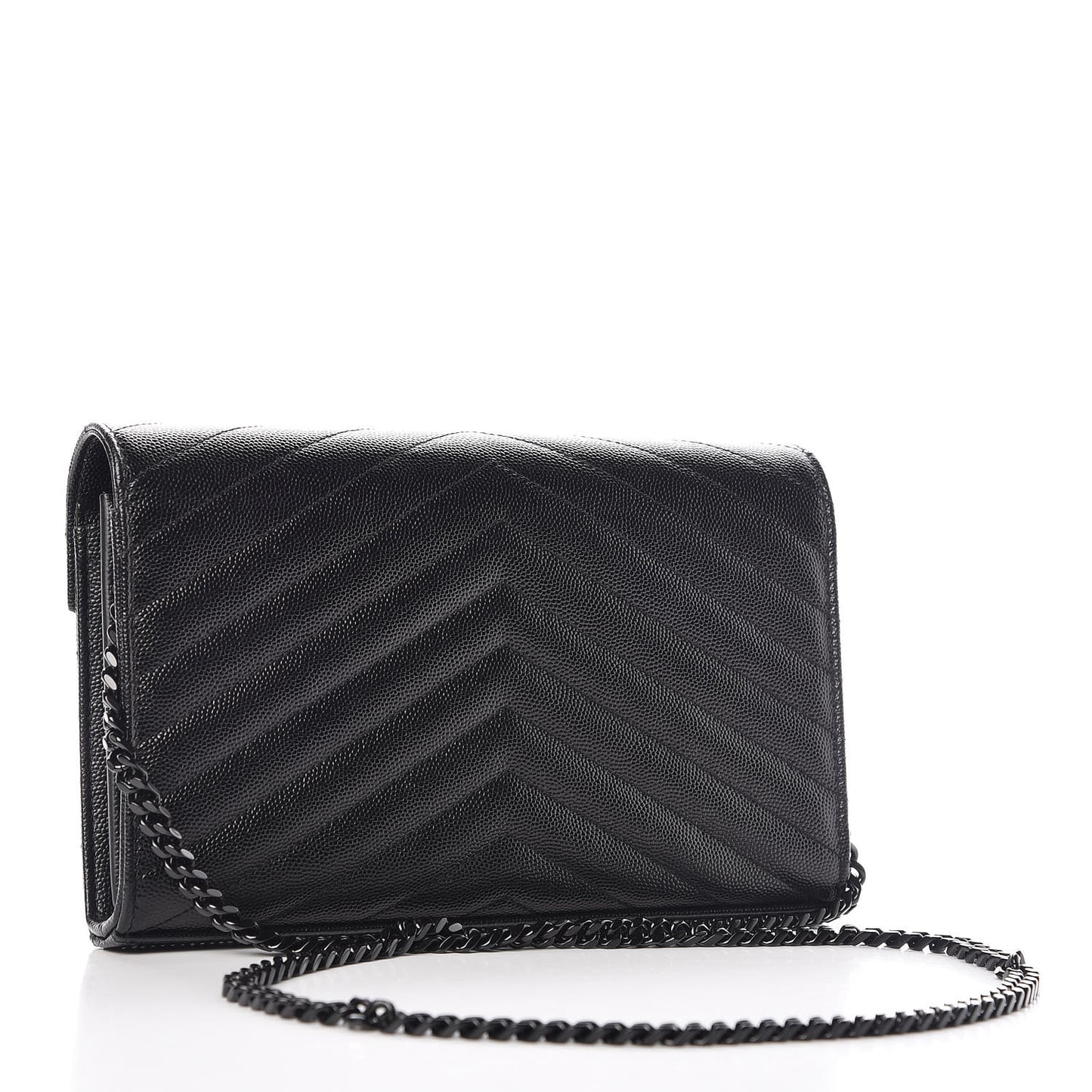 Grain De Poudre Matelasse Chevron Monogram Chain Wallet Black