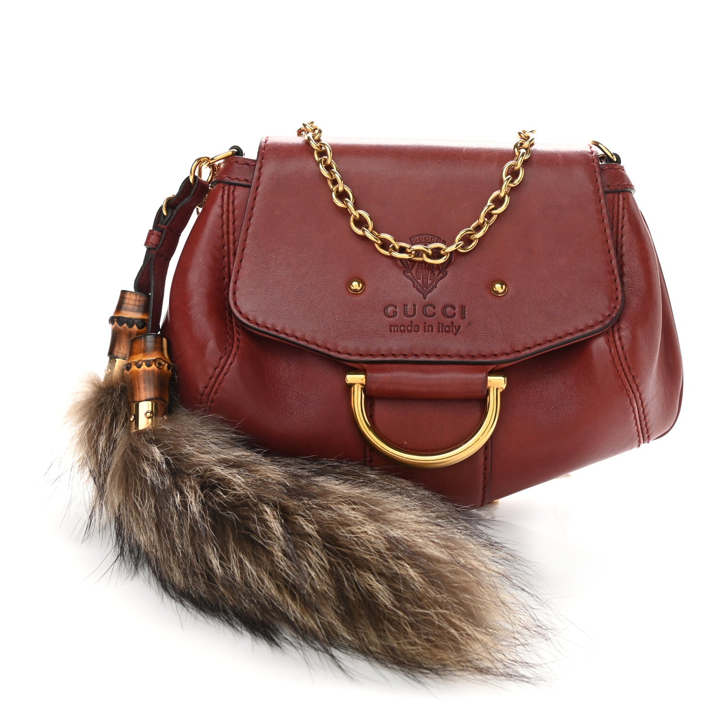 Calfskin Raccoon Tail Small Smilla Chain Bag Red