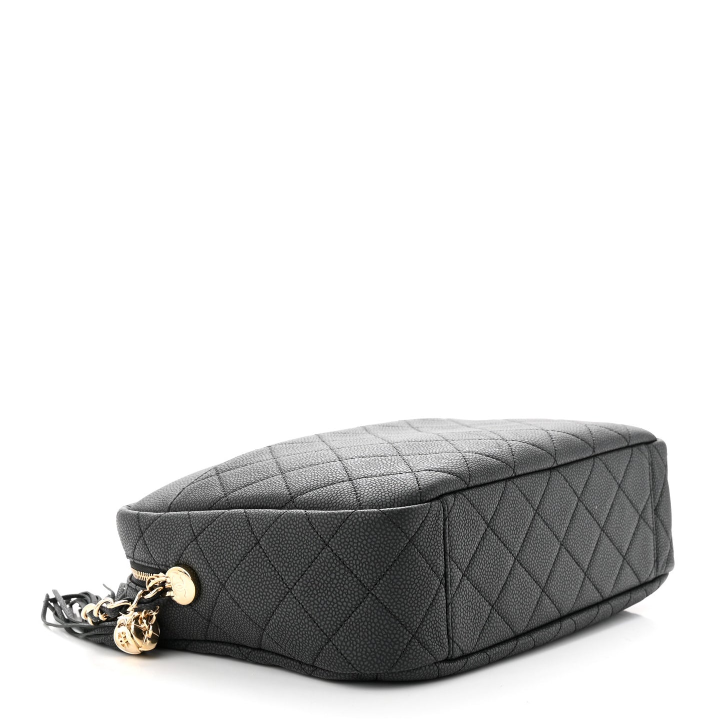 Caviar Quilted Large Coco Tassel Camera Case Black