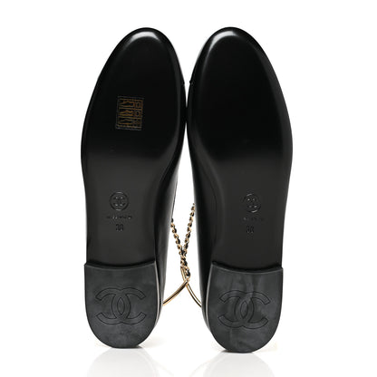 Chanel Lambskin Patent Calfskin Cap Toe Ankle Chain Ballerina Flats 38 Black 5 of 8