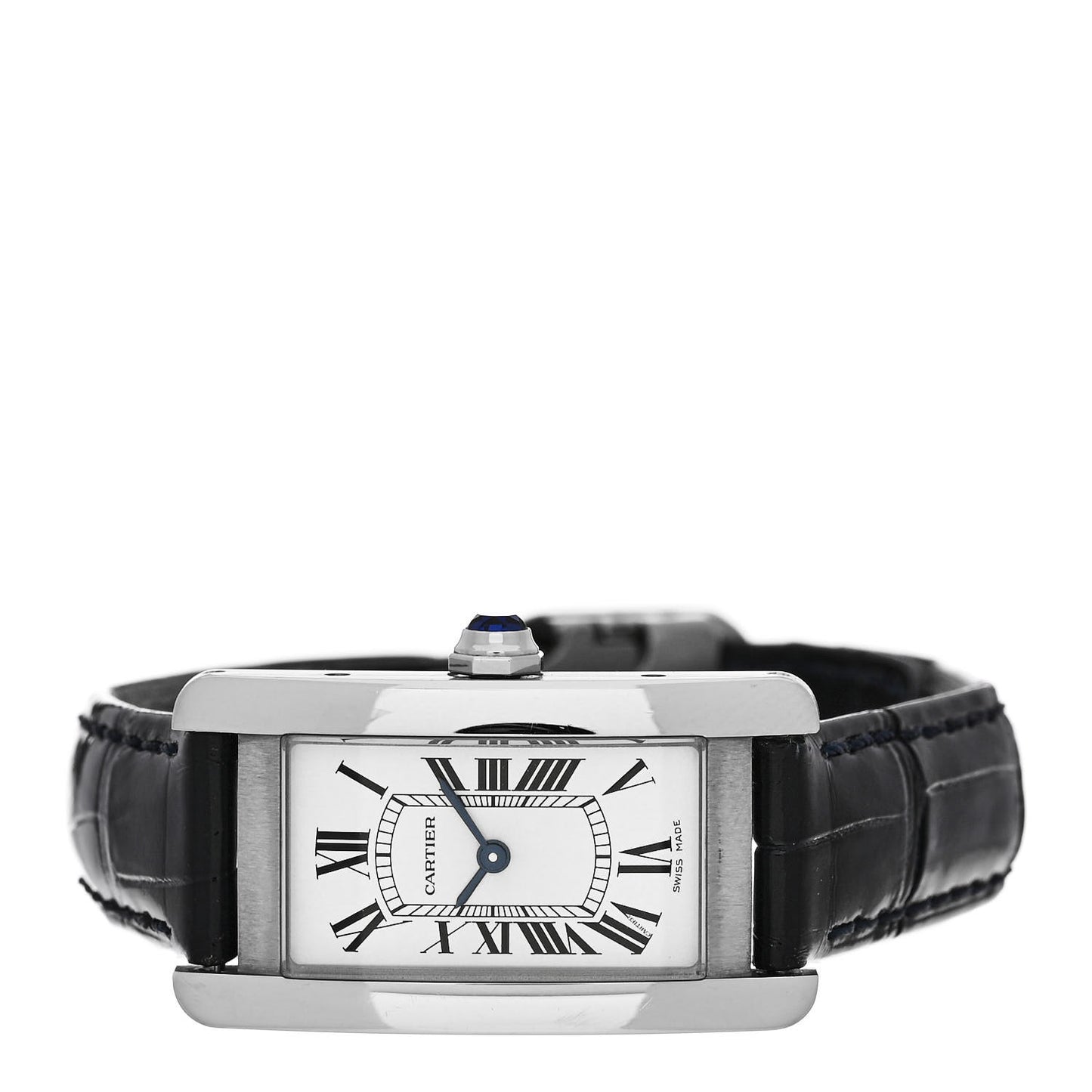 Stainless Steel Alligator 19mm Tank Americaine Quartz Watch Blue
