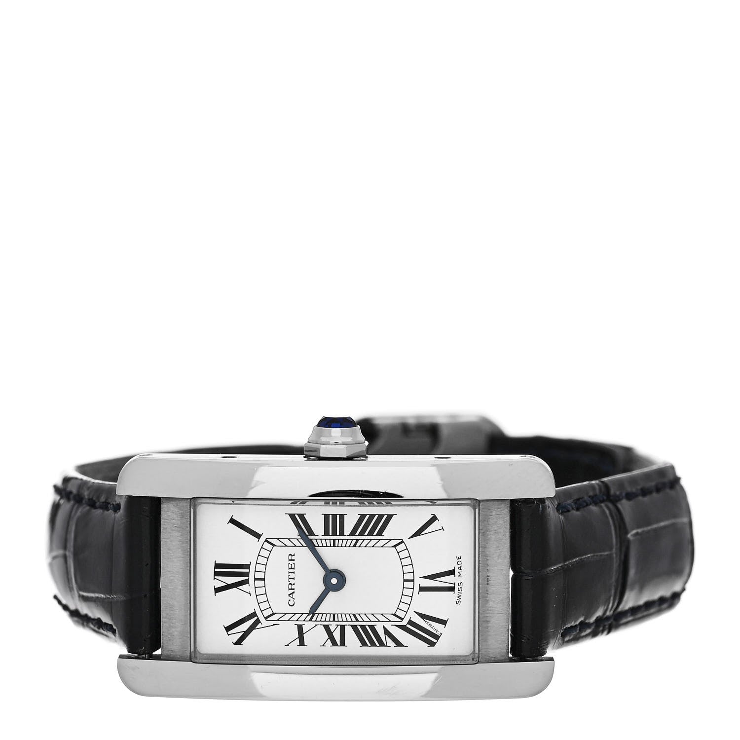 Cartier Stainless Steel Alligator 19mm Tank Americaine Quartz Watch Blue 2 of 6